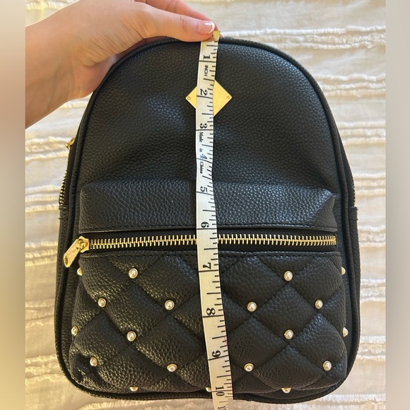 Claire’s Faux Leather Gold Pearl Studded Black Backpack - Picture 6 of 7
